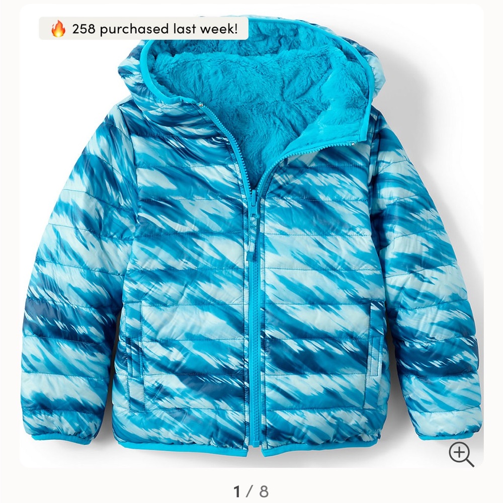 Lands’ End Kids Reversible Insulated Fleece Jacket - XS 4/5 & S 6/7